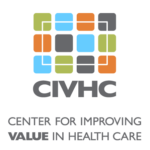 The image is likely the logo for CIVHC (Center for Improving Value in Health Care). It features the acronym "CIVHC" in bold, modern lettering. The text is often in a gradient or solid color, like blue or green, which are colors associated with trust, health, and growth. Below the acronym, there may be additional text spelling out "Center for Improving Value in Health Care" in a smaller, clean font. The design may also include a simple graphic element such as abstract curves or lines, symbolizing progress and innovation in healthcare. The background is likely white, which helps the text and any graphic elements stand out clearly. The overall appearance is professional and forward-looking, reflecting CIVHC’s mission to improve healthcare quality and value in Colorado.