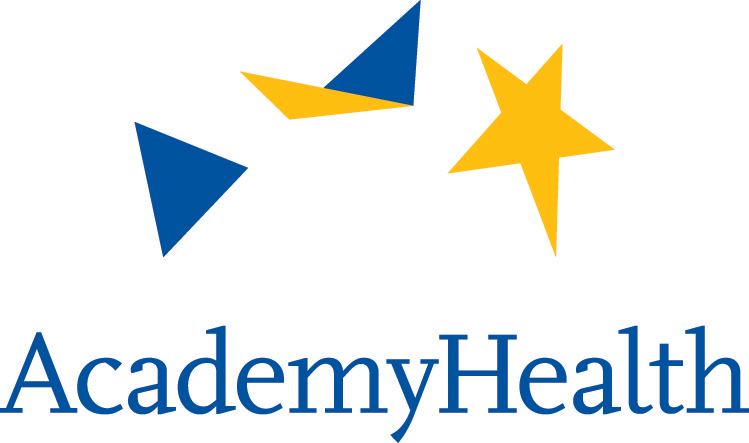 The image is the logo of AcademyHealth, a professional organization dedicated to health services research and health policy. The logo features the name "AcademyHealth" in a modern, sans-serif font, accompanied by a stylized graphic element that may include abstract shapes or symbols representing health and research. The color scheme typically includes shades of blue and yellow, conveying professionalism and trust. The design reflects the organization's commitment to advancing health services research and informing health policy.