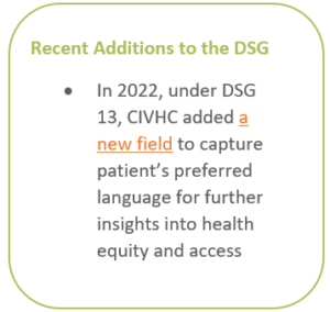 • In 2022, under DSG 13, CIVHC added a new field to capture patient’s preferred language for further insights into health equity and access
