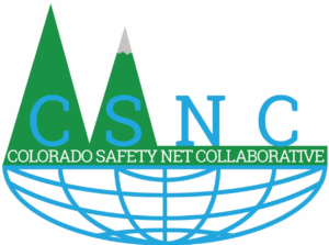 Colorado Safety Net Collaborative logo with mountain peaks, acronym CSNC, and a net-like globe.