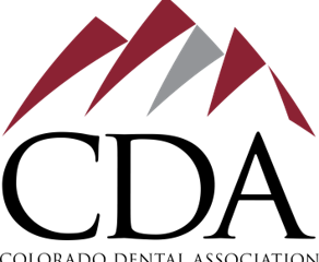 Logo of the Colorado Dental Association featuring stylized mountain peaks above the letters CDA.